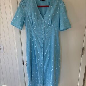 Chic Light Blue Midi Dress with Button Detail